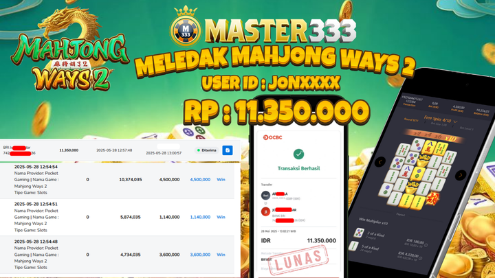 MASTER333 JACKPOT SLOT Mahjong Ways 2 Rp.11,350,000.,- LUNAS